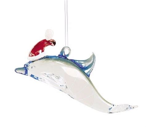 Gallerie Ii Art Glass Santa Dolphin Nautical Coastal Christmas Ornament