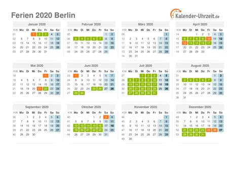 56 Kalender 2020 Ferien