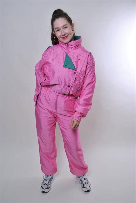 Vintage One Piece Pink Ski Suit Women Retro Snow Suit Size L Etsy Suits For Women Snow Suit