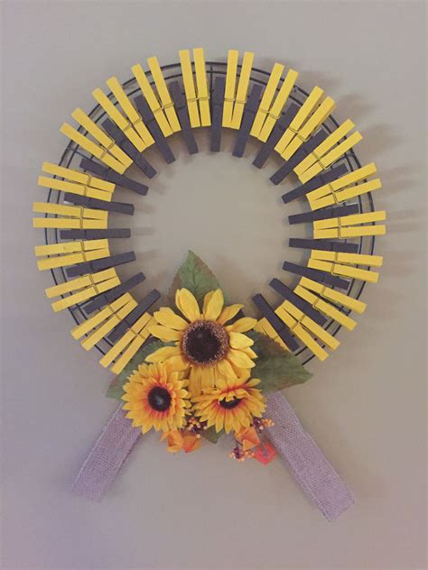Sunflower Clothes Pin Wreath Wooden Clothespin Crafts Window Crafts