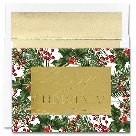 Merry Christmas Greeting Holiday Cards With Gold Foil Lined Envelopes