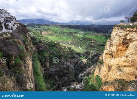 Ronda Town Perched On Cliff Stock Image Image Of Espana Canyon