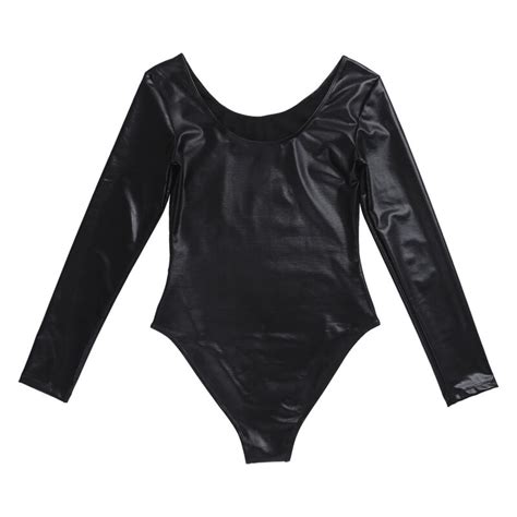Womens Long Sleeve Patent Leather Leotard Dancewear Ballet Gymnastics