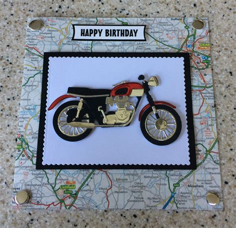 Handmade Motorbike Biker Bike Road Map Happy Birthday Card 6 9 Colour