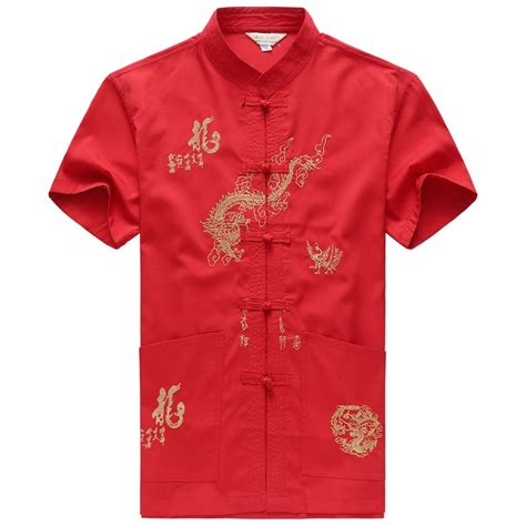Embroidery Chinese Clothing For Men Short Sleeve Shirt Chinese Traditional Cotton Kung Fu