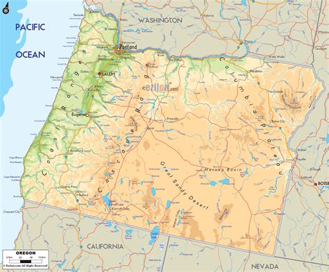Physical Map Of Oregon State Usa Ezilon Maps