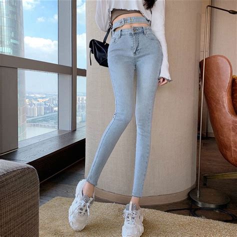 2020 New Fashion Korean Personality Skinny Stretch Jeans Womens High