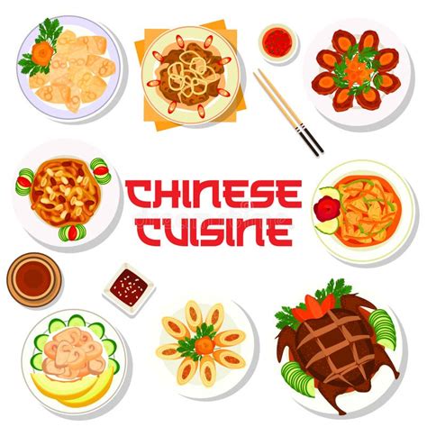 Chinese Food Dishes China Cuisine Menu Plates Stock Vector