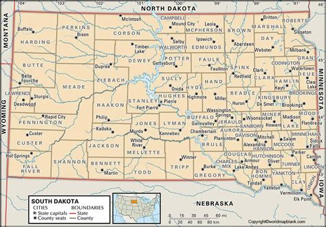 Labeled Map Of South Dakota With Cities World Map Blank And Printable