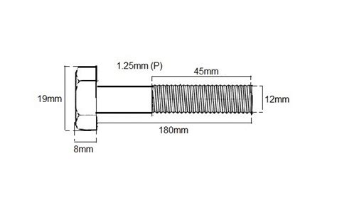 Metric Fully Thread Bolt M12 X 180mm X 125p