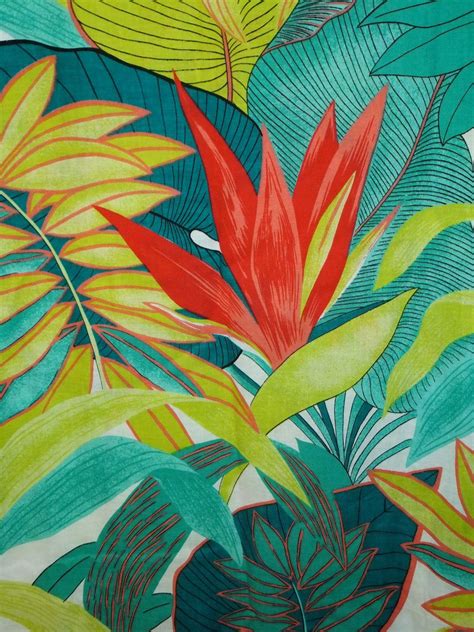 Vintage Tropical Botanical Floral Leaves Fabric By The Yard Art