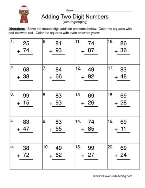 Double Digit Add Regrouping Worksheet Have Fun Teaching