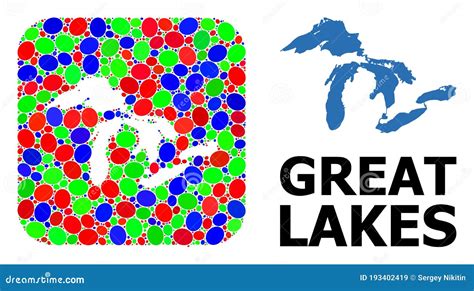 Mosaic Stencil And Solid Map Of Great Lakes Stock Vector Illustration