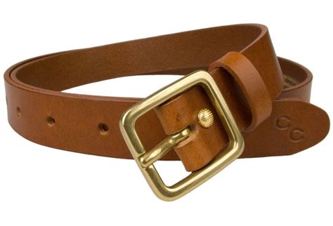 Womens Tan Leather Belt Solid Brass Buckle 1 Inch Wide Belt Designs