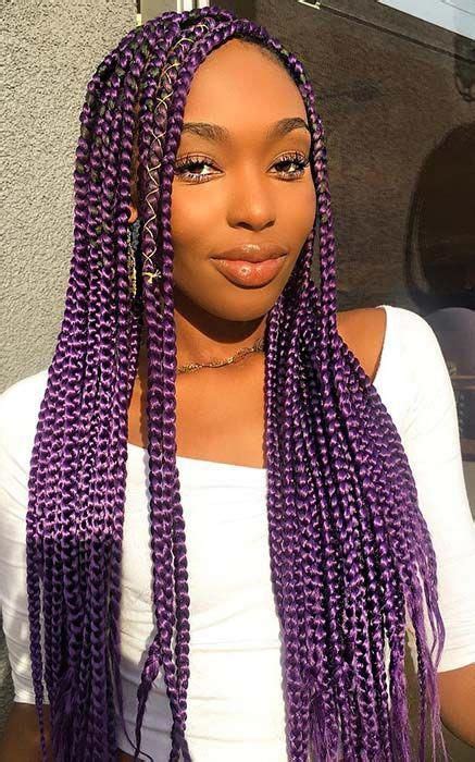 23 Best Long Box Braids Hairstyles And Ideas Stayglam Purple Box