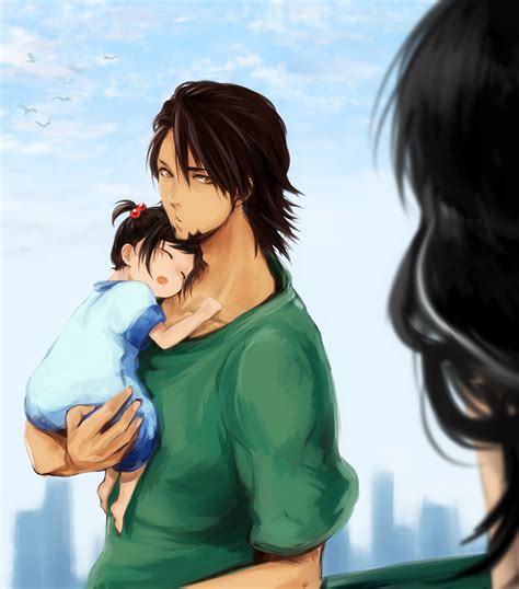 Kaede Being Held By Her Father Kotetsu Anime Dad Anime Guys