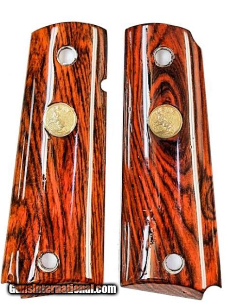 Colt 1911 Rosewood Grips With Gold Medallions For Sale