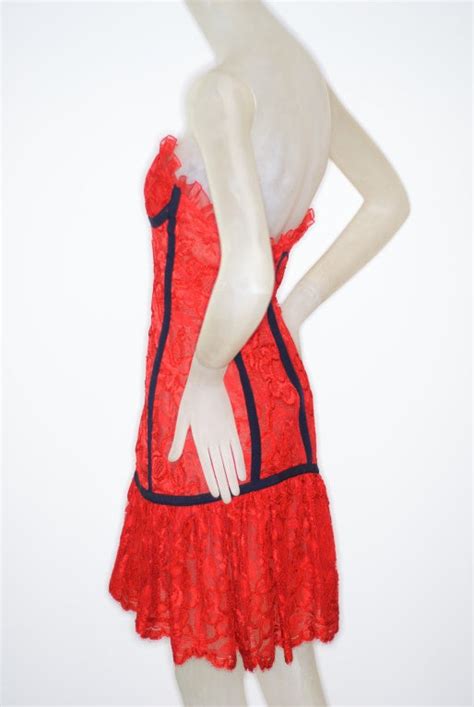 Summer 1992 Yves Saint Laurent Red Lace Bustier Dress At 1stdibs