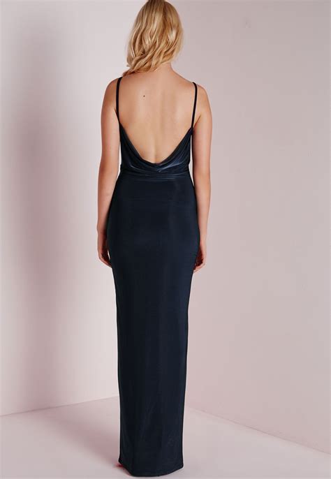 Missguided Slinky Cowl Back Maxi Dress Navy Maxi Dress Dresses Ball Dresses