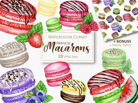 Watercolor French Macarons Clipart Baking Dessert Cookies Etsy