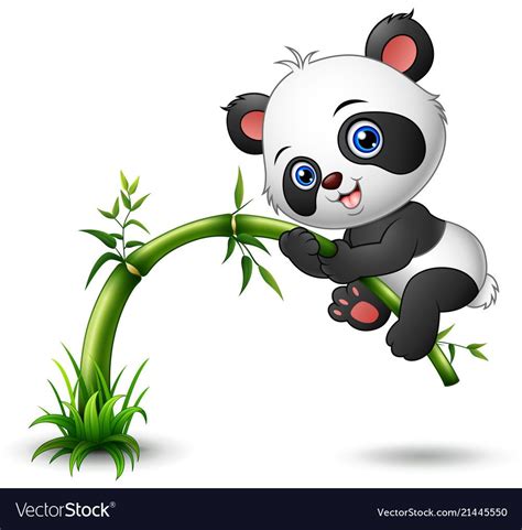 Cute Baby Panda Tree Climbing Bamboo Vector Image On With Images