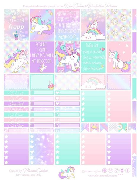 Free Printable Unicorn Planner Stickers From Planner Onelove To Do