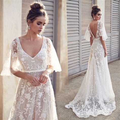 The most common boho wedding dress long sleeve material is cotton. Boho Lace Beach Wedding Dress💃💃 New Arrival #2019 #pink ...