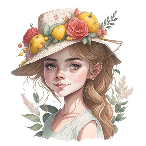 فتاة لطيفة ترتدي قبعة من القش الأزهار فتاة لطيفة فتاة الزهور فتاة