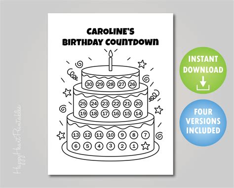 Printable Birthday Countdown Personalize Editable Pdf Etsy