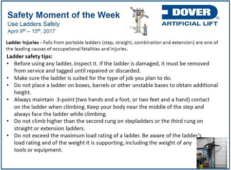 Use Ladders Safely Alberta Oil Tools Safety Moment Of The Week 10
