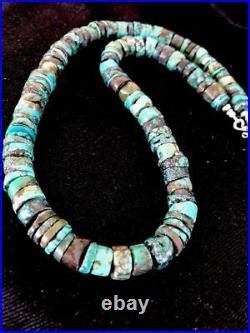 Native American Turquoise Mm Heishi Sterling Silver Bead Necklace