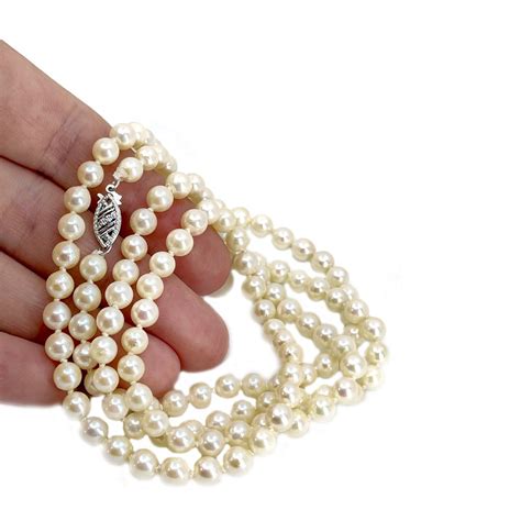 Opera Length Vintage Saltwater Japanese Cultured Akoya Pearl Strand 14k White Gold 30 Inch