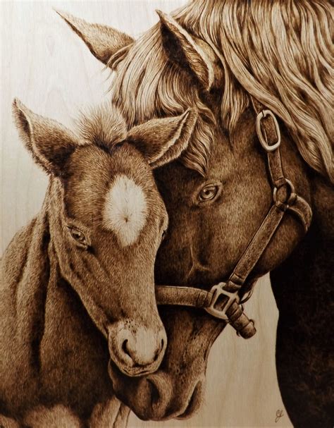 Sweet Comfort Mare And Foal Horses Pyrographywoodburning By Cara