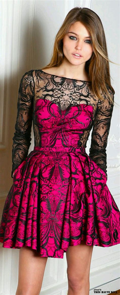 Hot Pink Dress Hot Pink And Black Hot Pink And Black Dress Lace Dress Black Lace Long
