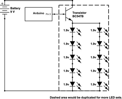 Batterie 9 Volts Connectée à Un Transistor Contrôlant Les Led Avec Arduino