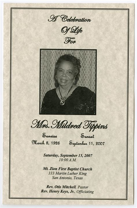 [Funeral Program for Mildred Tippins, September 15, 2007] - The Portal