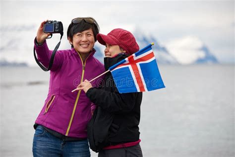 Happy Iceland Tourist Selfie Stock Image Image Of Selfie Pose 58212361