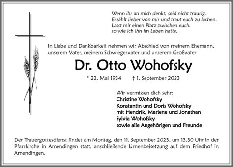 Traueranzeigen von Otto Wohofsky Allgäuer Zeitung