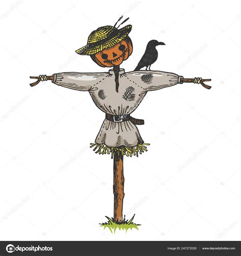 Scarecrow Doll Color Sketch Engraving Vector Illustration Scratch