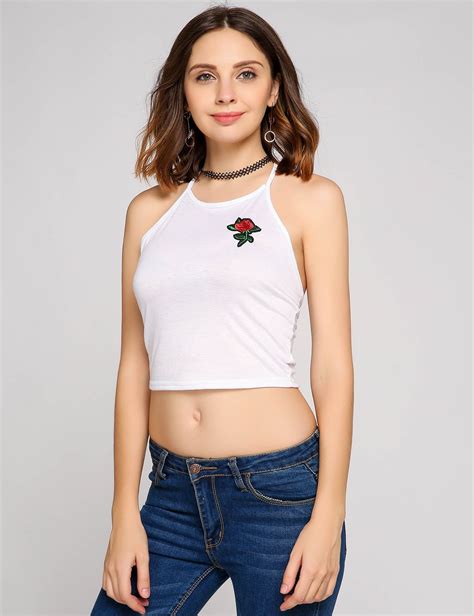 White Casual Short Vest Tops Vest Top Embroidered Clothes White Casual