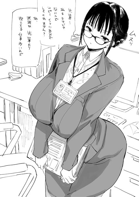 Inui Atsu Highres Black Hair Breasts Expressionless Formal Glasses Huge Breasts Name Tag