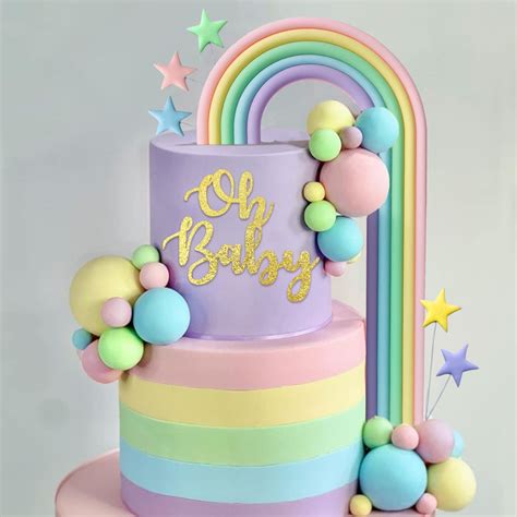 27 Pcs Oh Baby Cake Toppers Rainbow Cake Decorations For Baby Shower