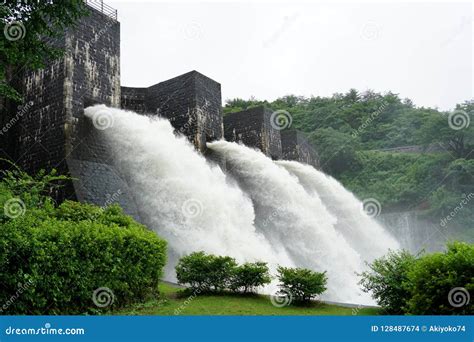Falling River Water In Old Bricked Dam Stock Photo Image Of Flood