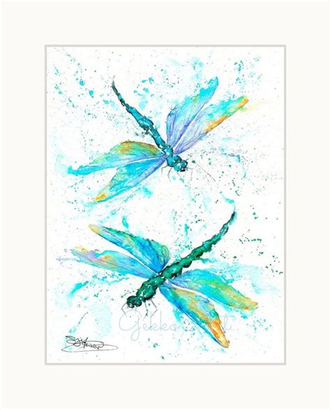 Emperor Dragonflies Print Watercolour Art Print Dragonfly Etsy