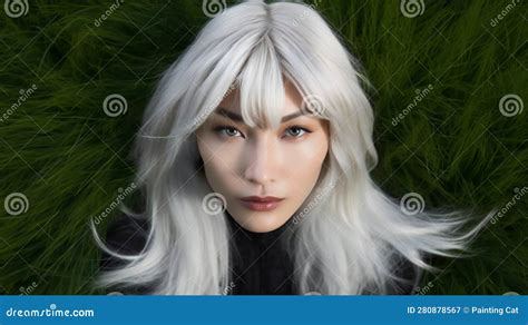 Illustration Of A Beautiful Girl With White Hair And Blue Eyes Stock
