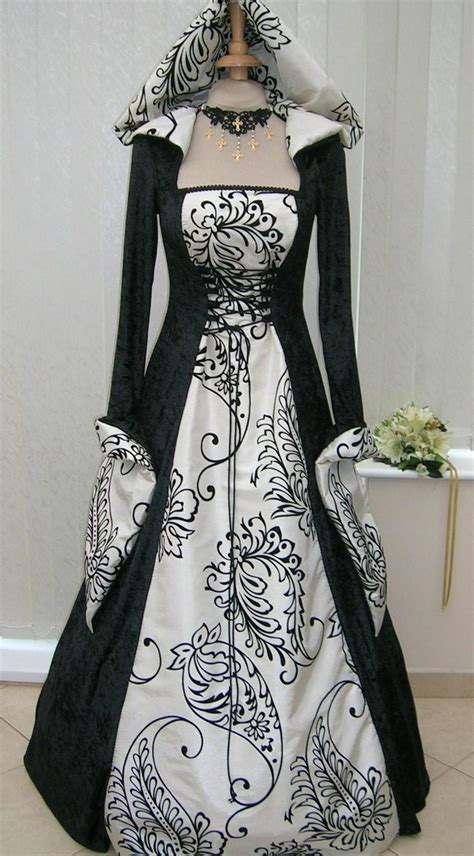 Handfasting Medieval Hooded Wedding Dress Black And Cream Dawns Medieval