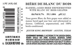 Jester King BiÈre De Blanc Du Bois Bottle Can Beer Syndicate