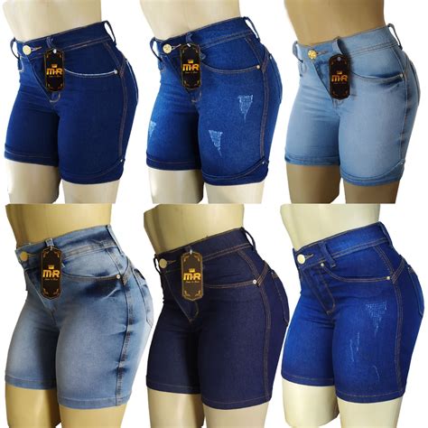 Kit Shorts Feminino Jeans Meia Coxa Plus Size Cintura Alta Com Elastano