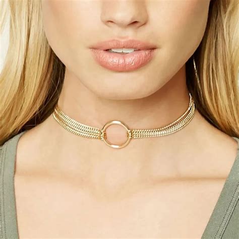 2017 Simple Gold Color Chain Circle Choker Necklace For Women Geometric