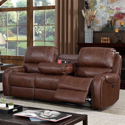 Walter Power Reclining Sofa W Drop Down Table Brown Furniture Of